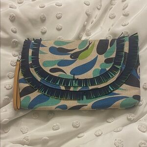 Vera Bradley Blue and Green Patterned Clutch